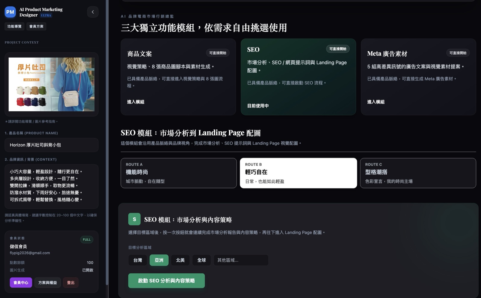 SEO 策略模組介面